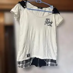 BACKS 重ね着風 パーカーTシャツ チェック Y2K ギャル フード付きのサムネイル