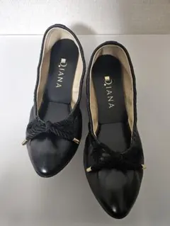 DIANA フラットシューズ　黒　リボン付き