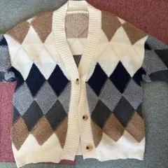 ダイヤモンド柄 ニットカーディガン 長袖