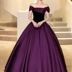 オフショルダー ロングドレス パープル ボリューム