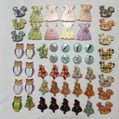 ☆ウッドパーツ ボタン ハンドメイド 資材 リス アリス フクロウ ワンピース