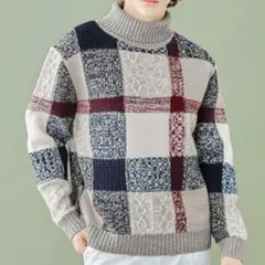 【新品】ブラックレーベル　クレストブリッジチェックタートルネックニット LL