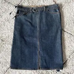 【希少✨】バーバリーブルーレーベル　デニムスカート　ベルト　スタッズ　チェック