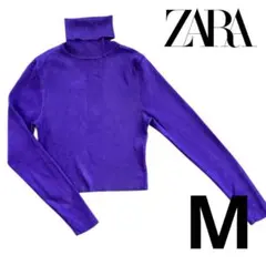 【即日発送】ZARA 紫 タートルネック クロップドニット