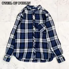O'NEIL OF DUBLIN リネン100%バンドカラーチェックシャツ　L