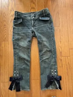 TO BE CHIC リボン付きダークブルーデニムパンツ 36のサムネイル