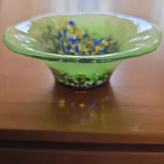 ガラス製 小鉢 豆皿 グリーン 吹きガラス