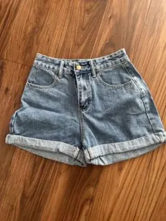 グレイル　ロールアップヘムハイウエストデニムショートパンツ