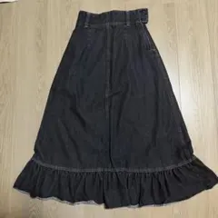 デニムロングスカート 裾フリル ブラックのサムネイル