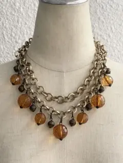 二重チェーンとクリアボールのネックレス