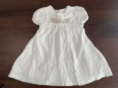 ホワイト 刺繍入り 半袖ワンピース