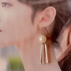 ♡No.2 ハンドメイド パール×クリアアクリルのロングピアス♡