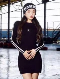 Darich ダブルラインニットミニワンピース ブラック