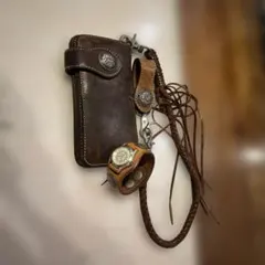 RRL レザー キーホルダー/キーリング コンチョ カービング ツールド