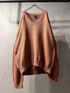 90s LANDS' END ランズエンド Vネックニット サーモンピンク