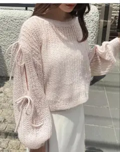 INGNI ショルダースリット リボン モヘアニット ピンク