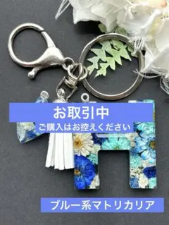 Y イニシャルキーホルダー　ブルー系マトリカリア　レジンチャーム　ドライフラワー Y イニシャルキーホルダー ブルー系マトリカリア レジンチャーム