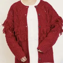 サマンサモスモス　フリンジ前後2WAYニット　レッド