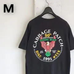90s バイカーTシャツ イーグル シングルステッチ ブラック ポケットT