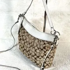COACH シグネチャー ショルダーバッグ 2WAY キャンバス レザー 茶 白