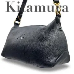 美品 キタムラ ワンショルダーバッグ Kロゴ ステッチ レザー ネイビー