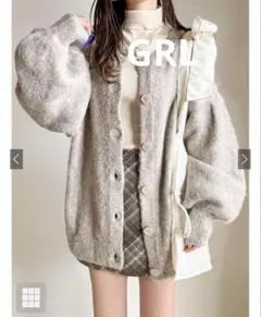 ♡GRL♡前後2Wayモヘヤタッチニットカーディガン【an1244】【ベージュ】