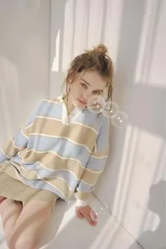 PINUE ボーダーニットワンピース　ベージュ