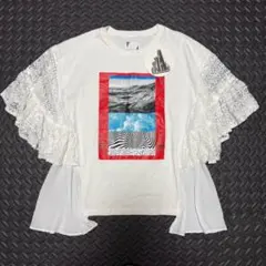 タグ付き✨OKIRAKU×ROSE BUD レーススリーブグラフィックプリントTのサムネイル