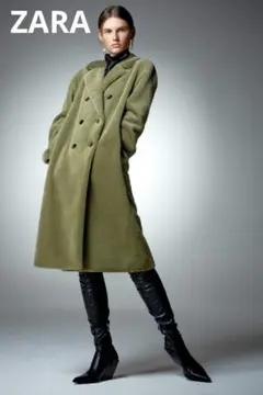 ZARA フェイクファーコート グリーン オーバーサイズ 美シルエット ロング丈
