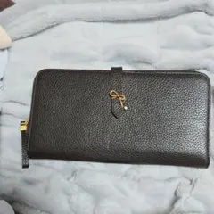 LANVIN ブラックレザー長財布 ランバンオンブルー リボン