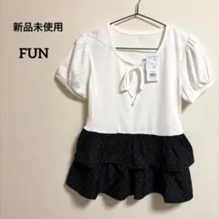 新品 ドット柄 リボン ティアード トップス 半袖 ホワイト ブラック FUN