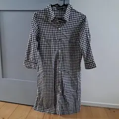 COMME CA ISM　ギンガムチェックロングシャツ　ブラック×ホワイト　M