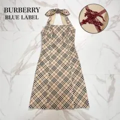 希少✨美品 バーバリーブルーレーベル ワンピースノバチェック リボン ホース刺繍