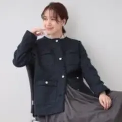 新品　シューラルー　フリンジツイードジャケット　ネイビー　S