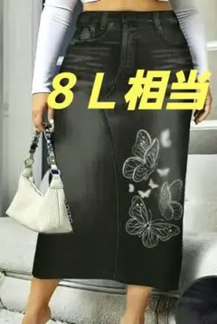 ８Ｌ相当　デニム風プリント　カットソースカート　ロングスカート