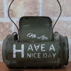 リメ缶舟型　漆喰風　カントリーオリーブ　HAVE A NICE DAY