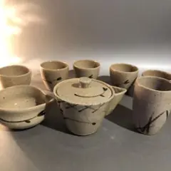 N367、人间国宝 肥前唐津焼 茶器 煎茶器 宝瓶 湯冷し湯呑8点セット