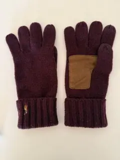 ラルフローレン　レッド　ウール手袋 リブ編み パッチ付き