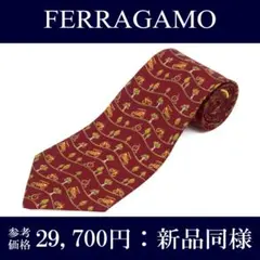 フェラガモ ネクタイ 新品同様 シルク バーガンディー 緑 オレンジ 自転車 木