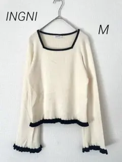 INGNI イング　スクエアネックフリルニット　オフホワイト　M