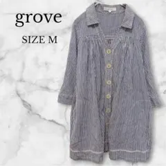 グローブ　ロングシャツ　チュニック　長袖　ストライプ　カジュアル　ブルー　Mのサムネイル