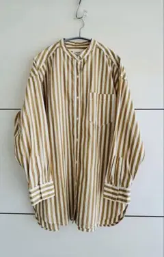 スタディオクリップ　ストライプシャツ　長袖　チュニック　ベージュ×ホワイト