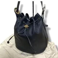 バリー　ショルダーバッグ　巾着　ゴールド金具　ペイズリー　レザー　ブラック