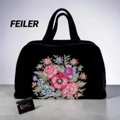 FEILER 花柄 ハンドバッグ シュニール織 ブラック
