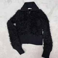 nièce ブラックファー ジップアップニット