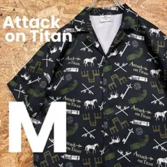 ★美品★進撃の巨人★USJ★アロハシャツ★立体機動装置★M★黒★総柄★送料無料★のサムネイル