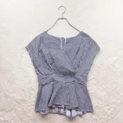 【グレイル】M 紺ストライプ ブラウス おしゃれ着 カシュクール