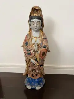 【九谷焼】座観音　青磁　縁起置物　高さ31㎝ 10号 九谷焼】座観音 青磁 縁起置物 高さ31㎝ 10号
