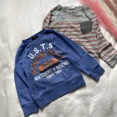 美品　zion100㎝110㎝裏起毛　青　グレー　長袖トレーナー　ボーダー