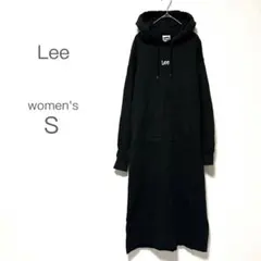 Lee ワンピース スウェット パーカー センターロゴ刺繍 ロング丈 S 黒